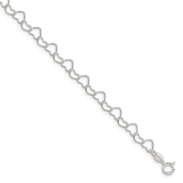 Sterling Silver 0.6mm Fancy Heart Link Anklet