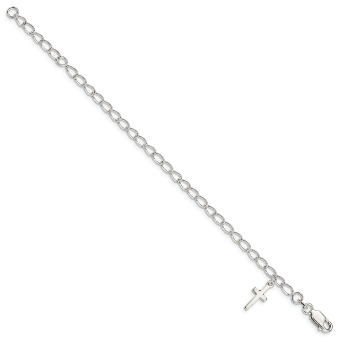 Sterling Silver Polished Latin Cross Charm with 1in Ext. Children's Bracele