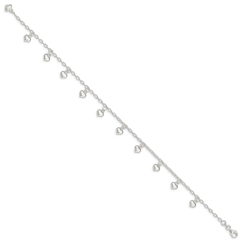 Sterling Silver Polished Puffed Heart Anklet