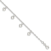 Sterling Silver Polished Puffed Heart Anklet