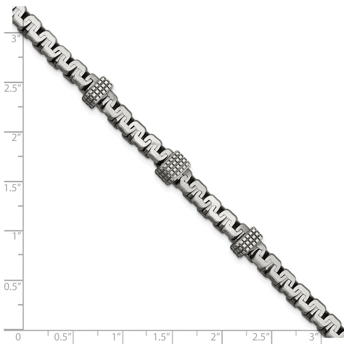 Sterling Silver Mens Antiqued Brushed Textured Link Bracelet