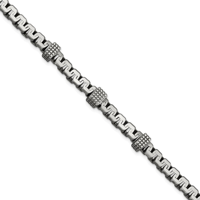 Sterling Silver Mens Antiqued Brushed Textured Link Bracelet