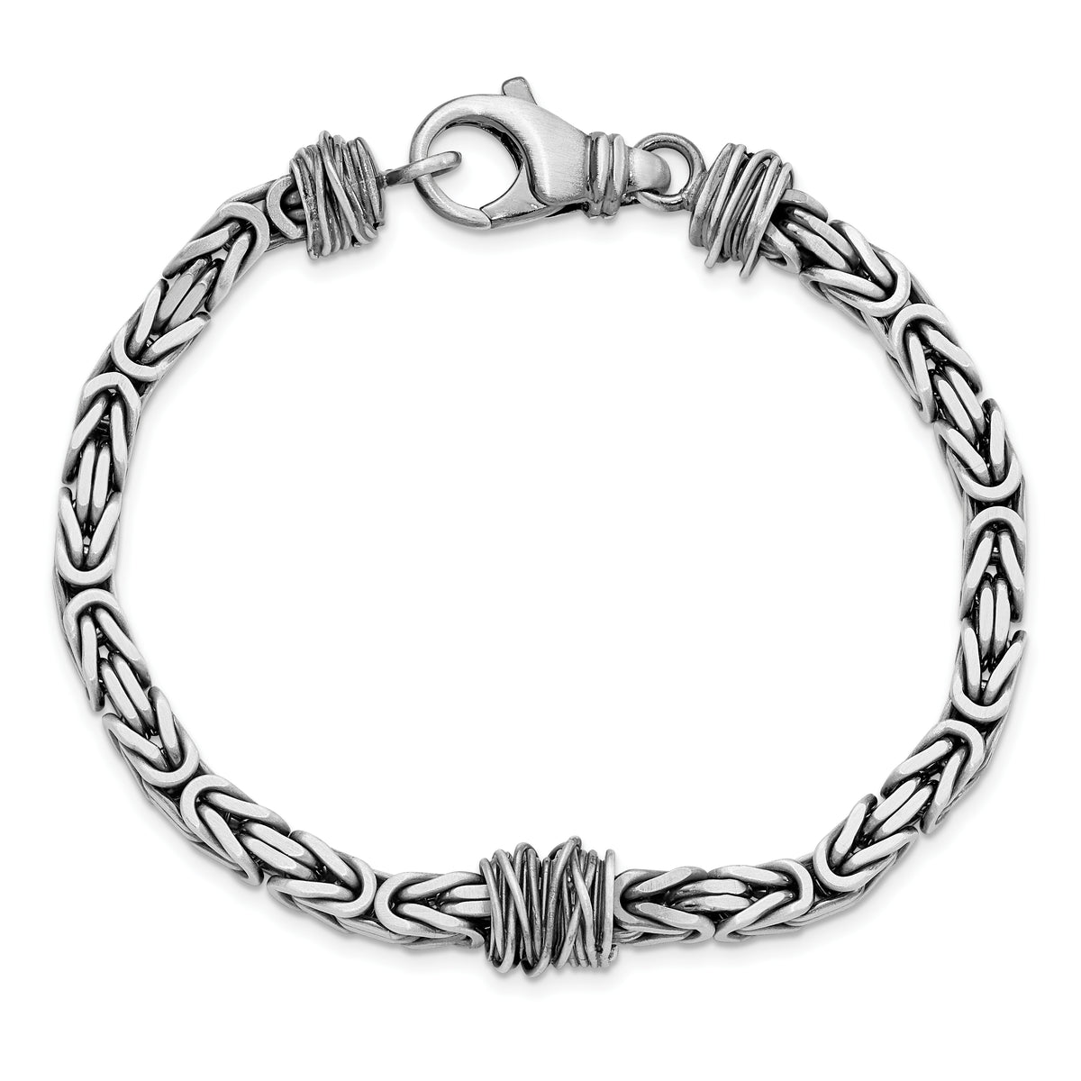 Sterling Silver Mens Antiqued Brushed Square Byzantine Bracelet