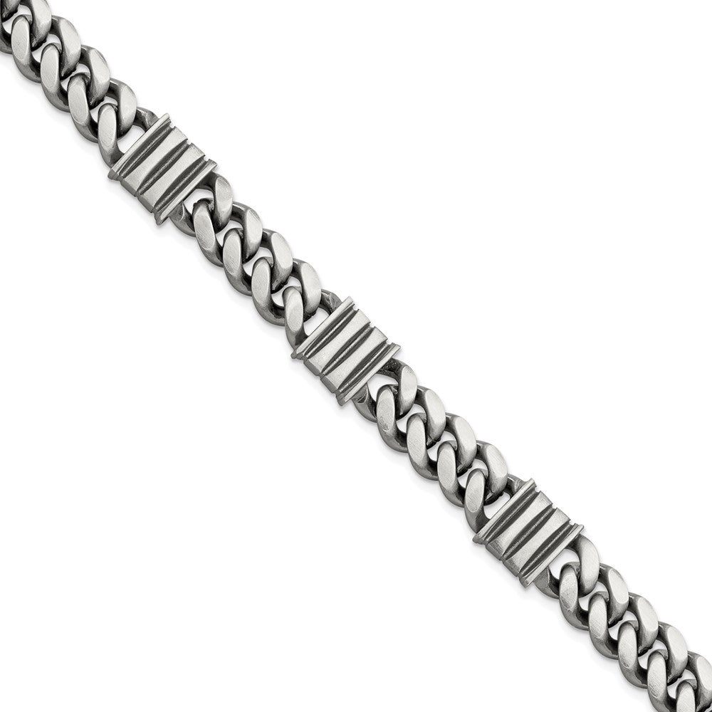 Sterling Silver Mens Antiqued Brushed Curb/Bar Bracelet