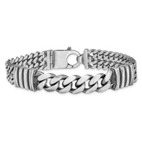 Sterling Silver Mens Antiqued Brush Double Curb Bracelet