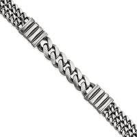 Sterling Silver Mens Antiqued Brush Double Curb Bracelet