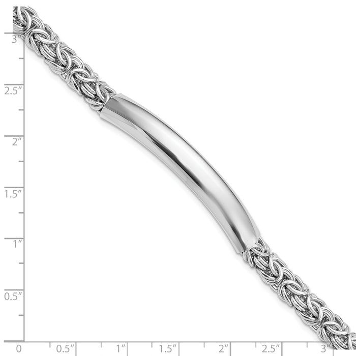 Sterling Silver Mens Rhodium-plated Polished Byzantine ID Bracelet