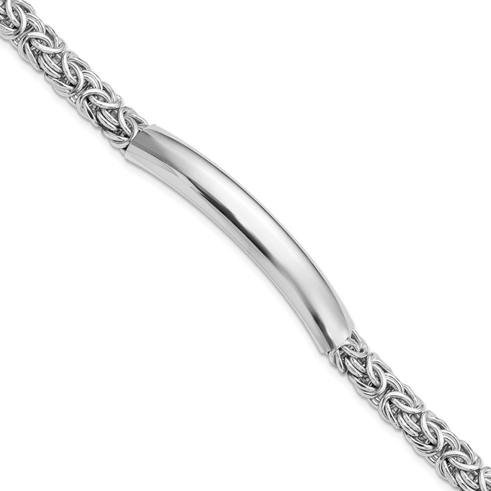 Sterling Silver Mens Rhodium-plated Polished Byzantine ID Bracelet