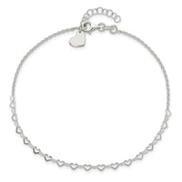 Sterling Silver Heart Link 9in Plus 1 in Ext. Anklet