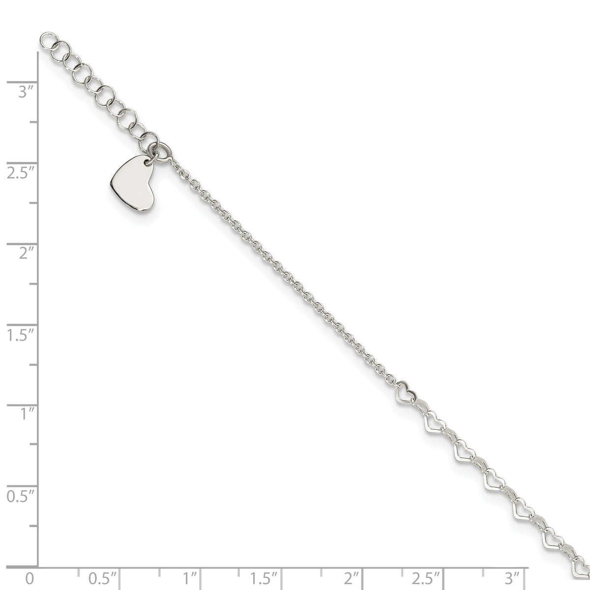 Sterling Silver Heart Link 9in Plus 1 in Ext. Anklet