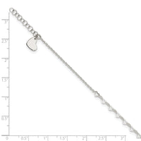 Sterling Silver Heart Link 9in Plus 1 in Ext. Anklet