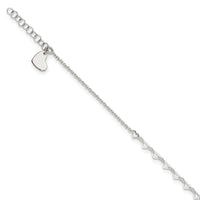 Sterling Silver Heart Link 9in Plus 1 in Ext. Anklet