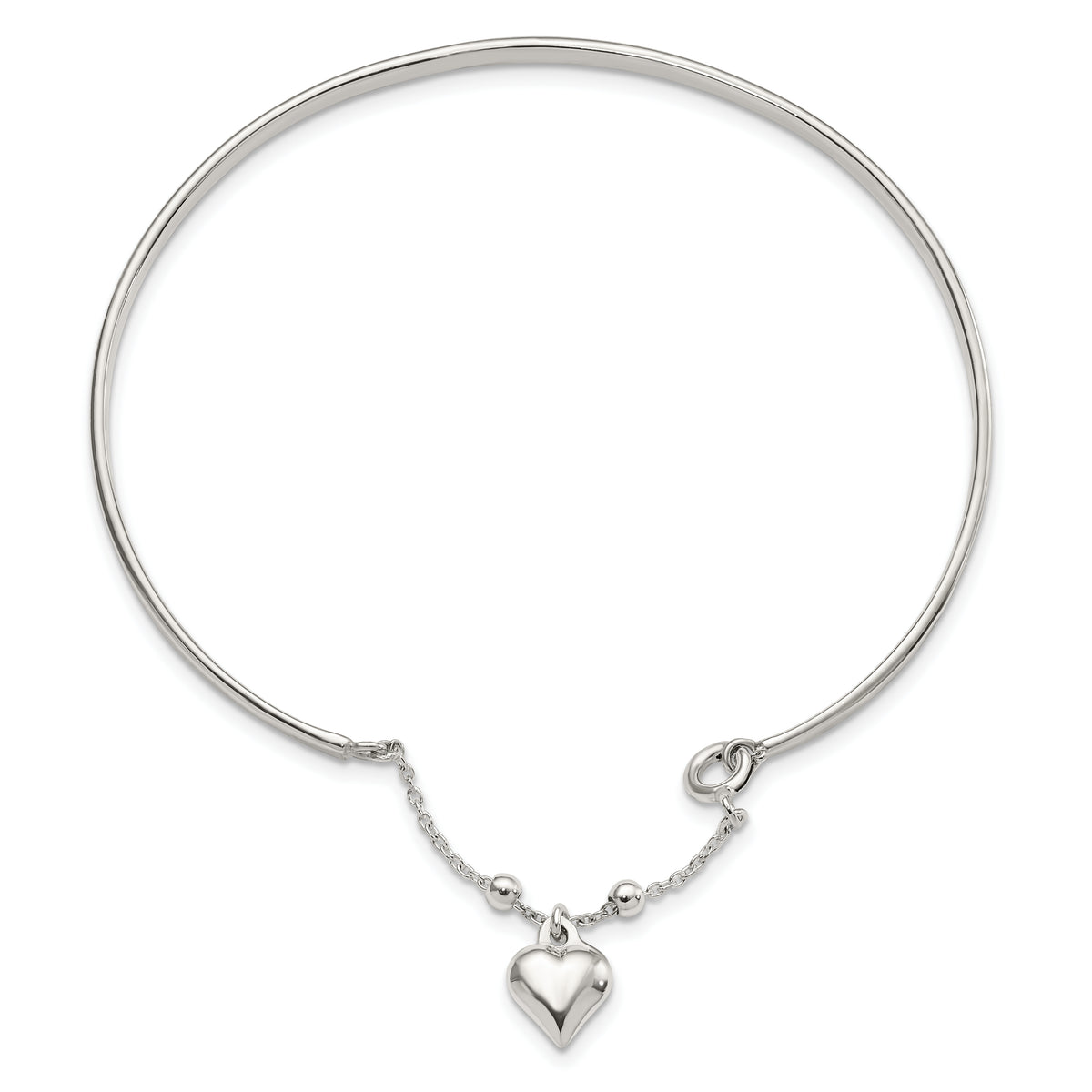 Sterling Silver Puffed Heart Bangle Anklet