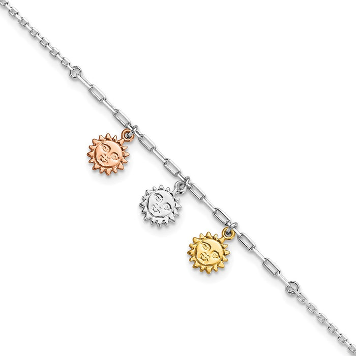 Sterling Silver Rose-tone and Gold-tone Suns 9in Plus 1in Ext. Anklet