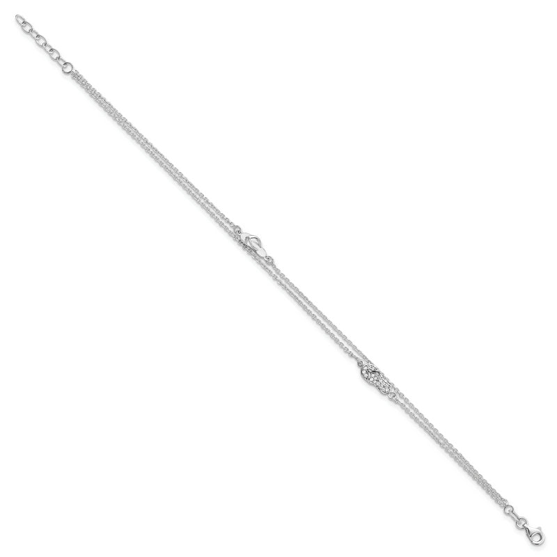 Sterling Silver CZ Flip Flop 9in Plus 1in Ext. Anklet