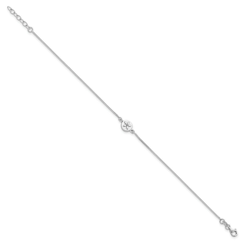 Sterling Silver with CZ Sand Dollar 9in Plus 1 in Ext. Anklet