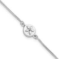 Sterling Silver with CZ Sand Dollar 9in Plus 1 in Ext. Anklet