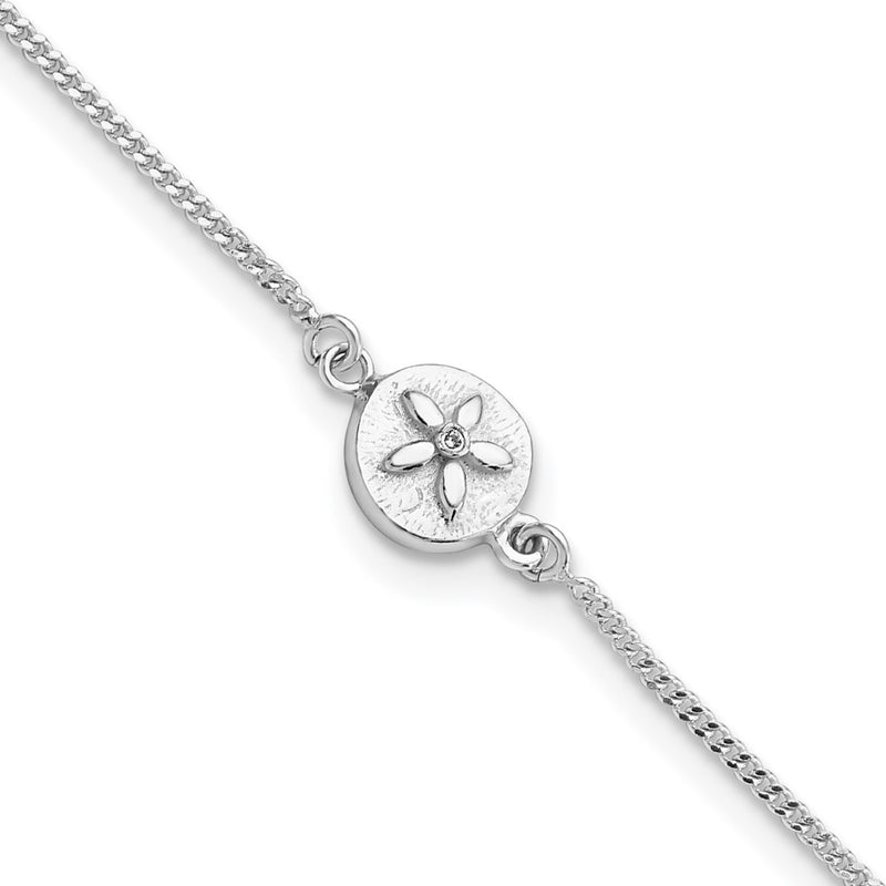 Sterling Silver with CZ Sand Dollar 9in Plus 1 in Ext. Anklet