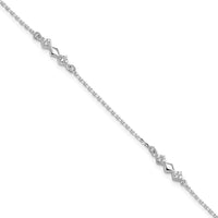 Sterling Silver CZ 3-Diamond Shapes 9in Plus 1 in Ext. Anklet