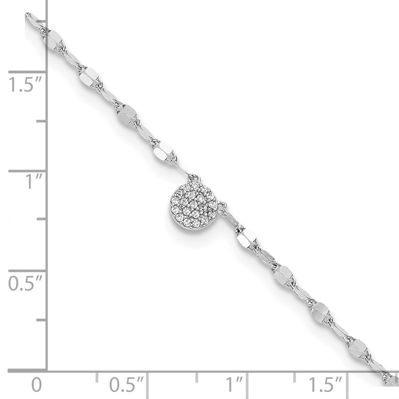 Sterling Silver Rhodium-plated Polished CZ Anklet