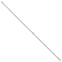 Sterling Silver Bezel CZ 2-Strand 9in Plus 1 in Ext. Anklet