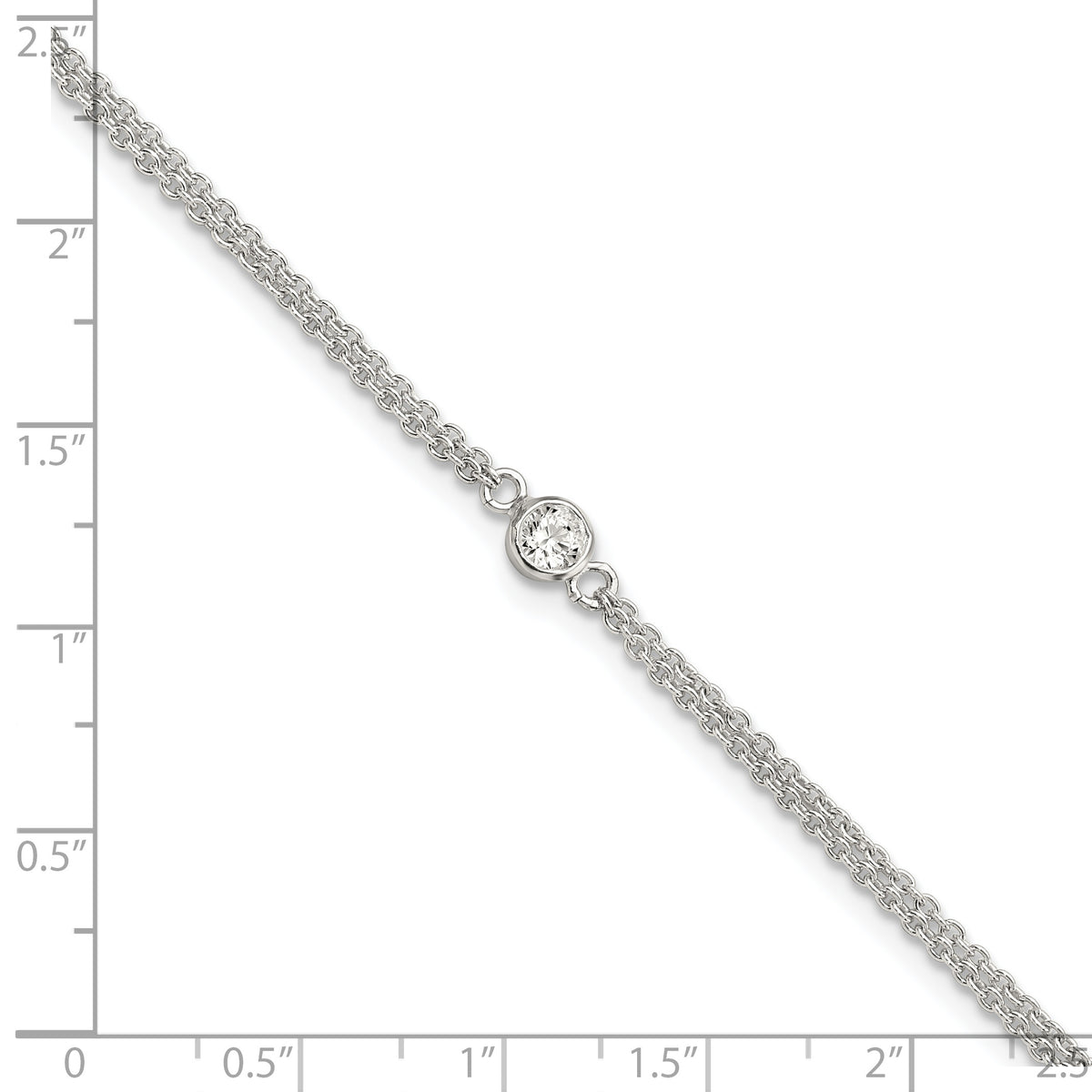 Sterling Silver Bezel CZ 2-Strand 9in Plus 1 in Ext. Anklet