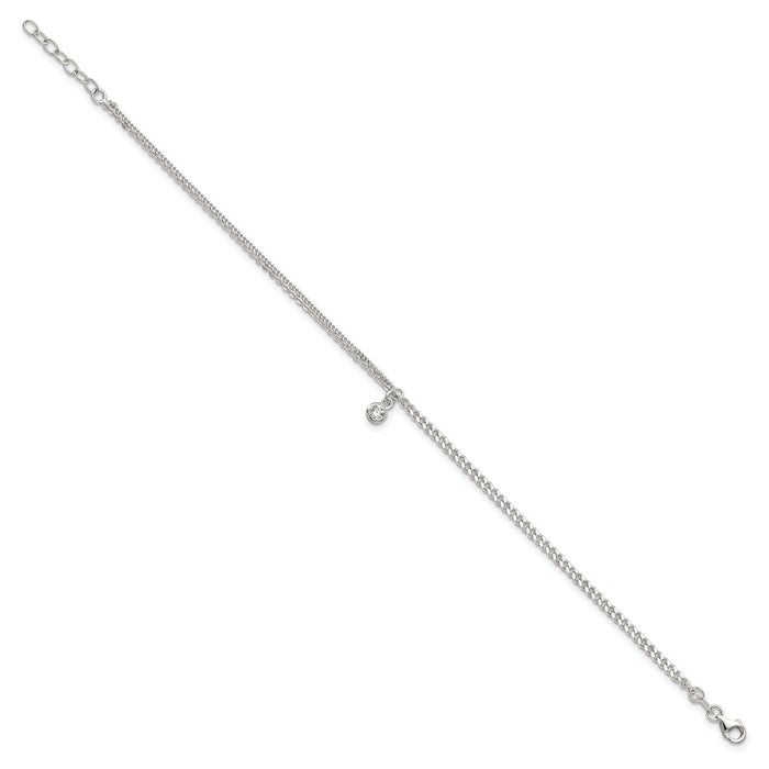 Sterling Silver CZ Fancy Chain 9in Plus 1in Ext. Anklet