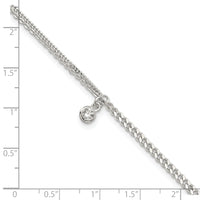 Sterling Silver CZ Fancy Chain 9in Plus 1in Ext. Anklet