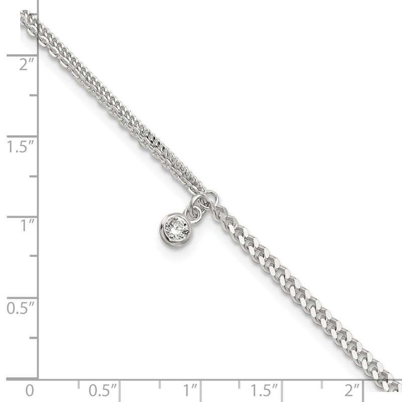 Sterling Silver CZ Fancy Chain 9in Plus 1in Ext. Anklet