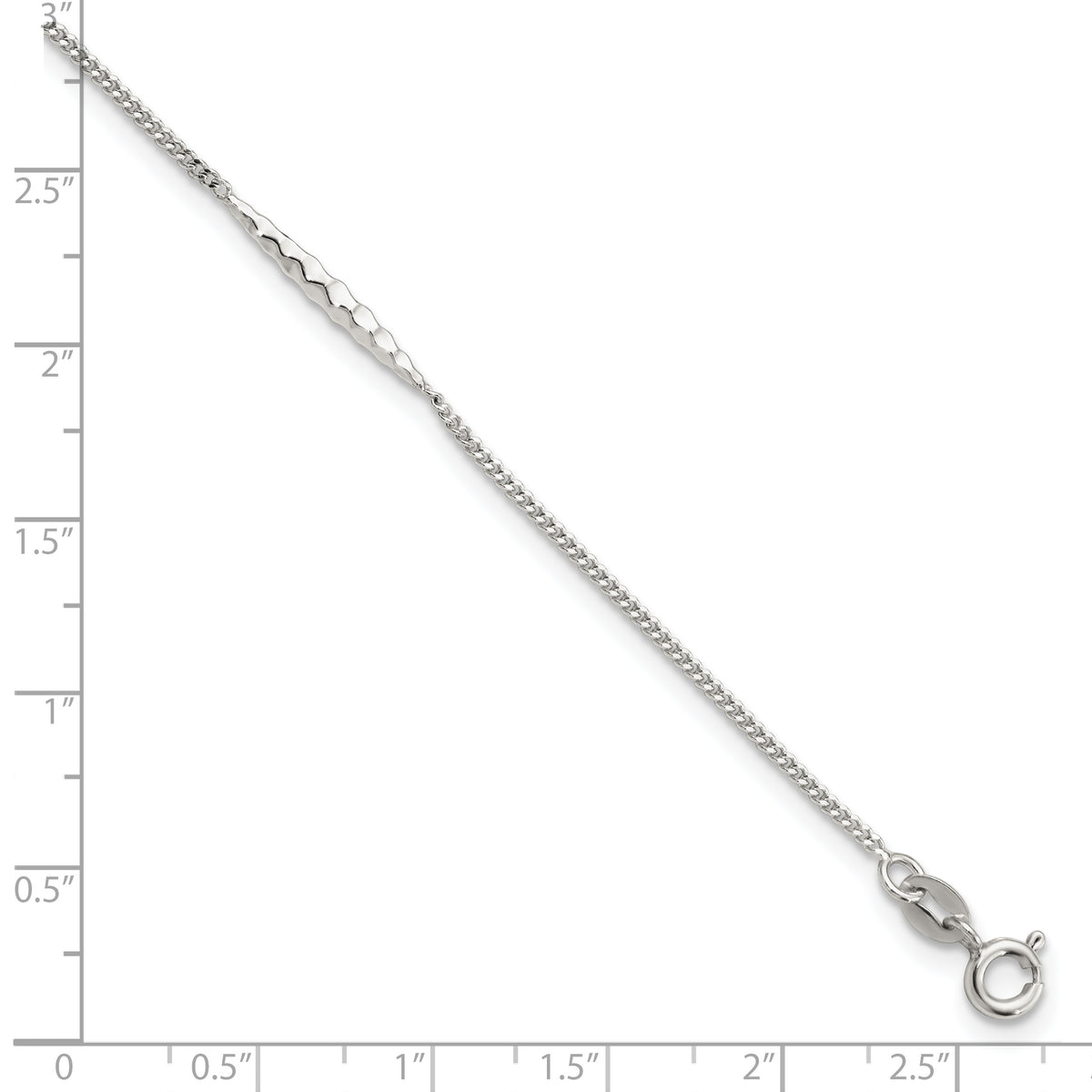 Sterling Silver 9in Plus 1 in Ext. Textured Bar Anklet