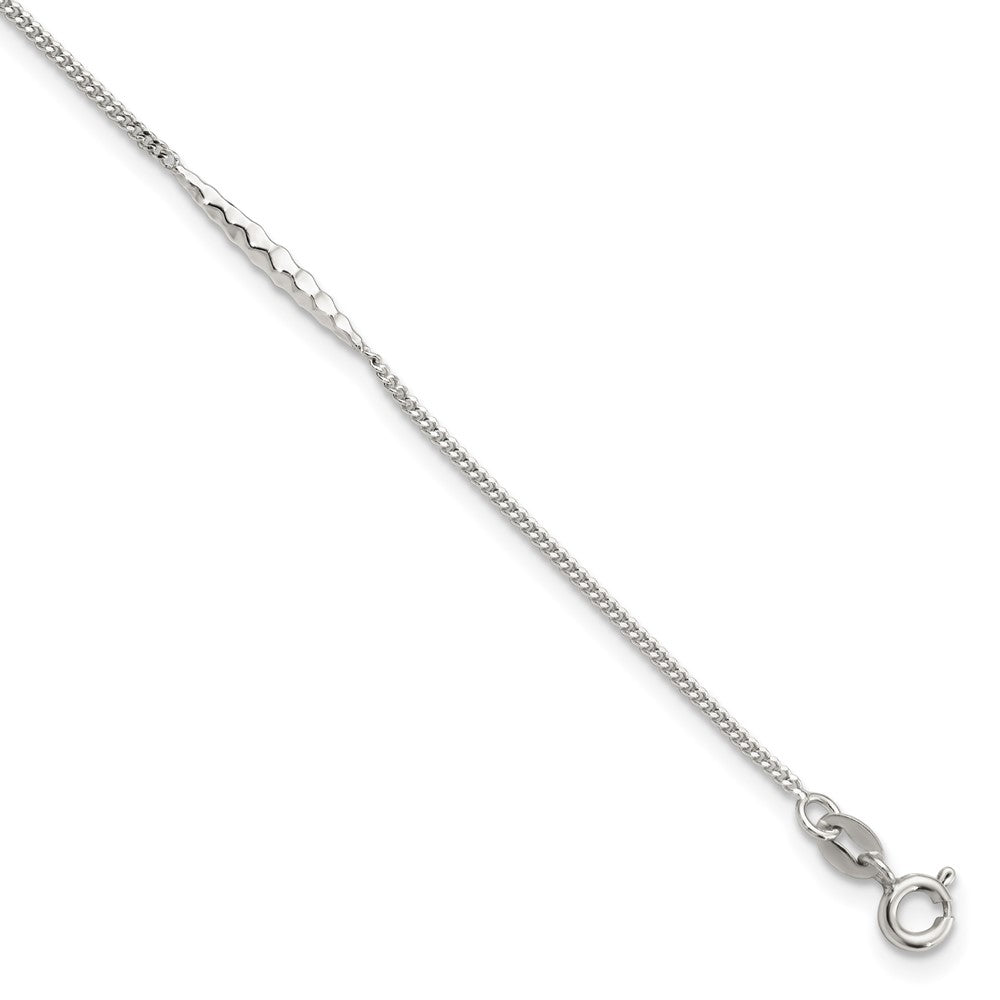 Sterling Silver 9in Plus 1 in Ext. Textured Bar Anklet