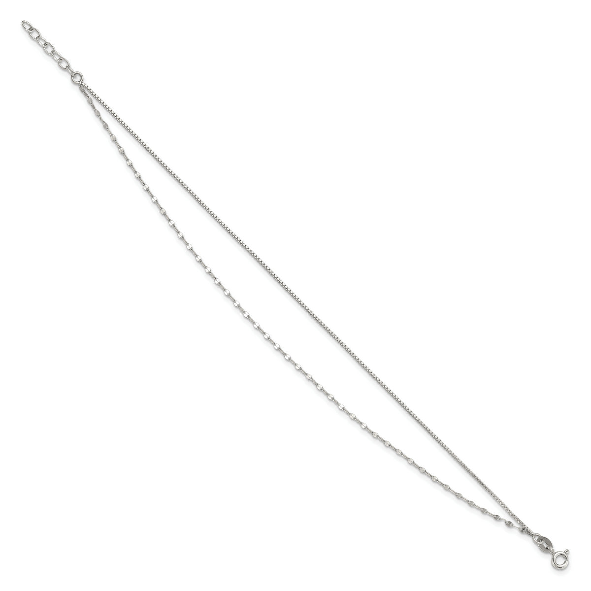 Sterling Silver 2-Strand 9in Plus 1 in Ext. Fancy Chain Anklet