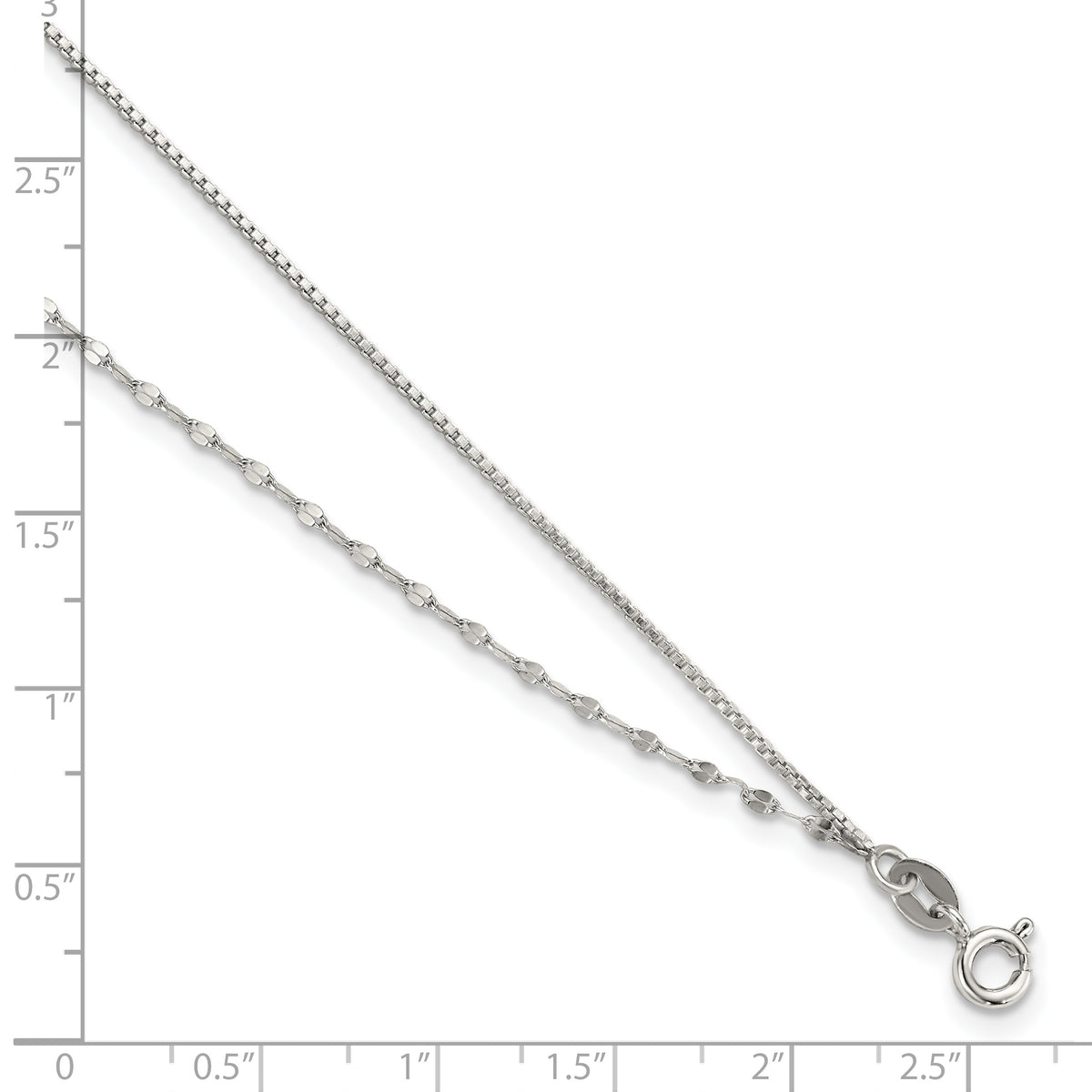 Sterling Silver 2-Strand 9in Plus 1 in Ext. Fancy Chain Anklet