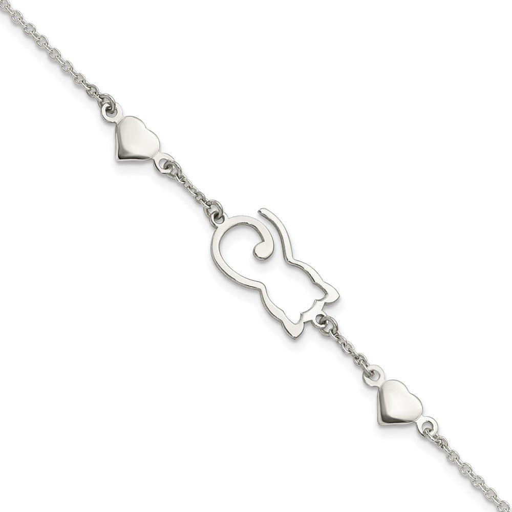 Sterling Silver Heart and Kitty Bracelet