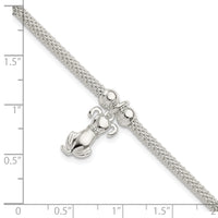 Sterling Silver Polished CZ Dog Charm Bracelet