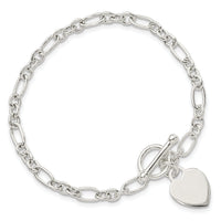 Sterling Silver Polished Heart Charm Fancy Link Bracelet