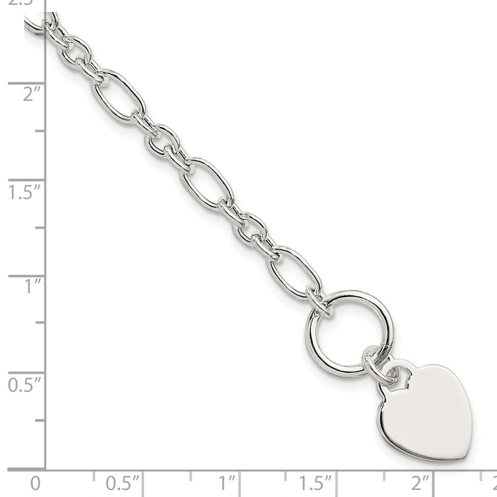 Sterling Silver Polished Heart Charm Fancy Link Bracelet