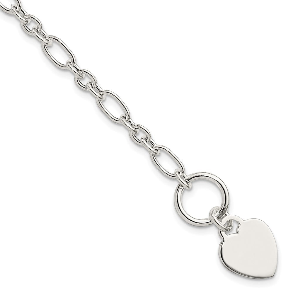 Sterling Silver Polished Heart Charm Fancy Link Bracelet