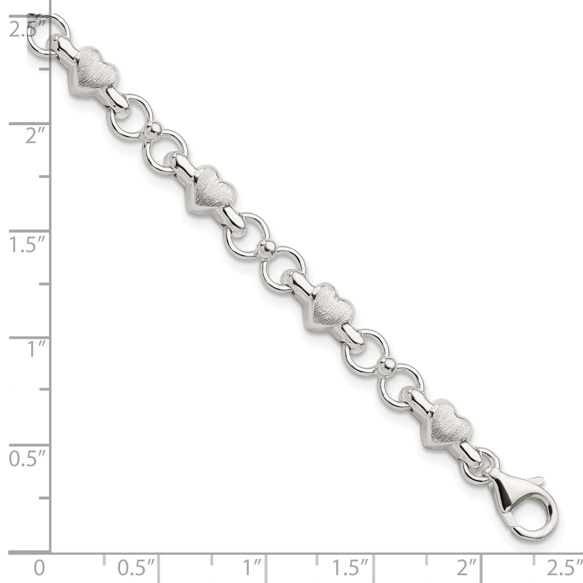 Sterling Silver Satin & Polished Heart Chain Bracelet