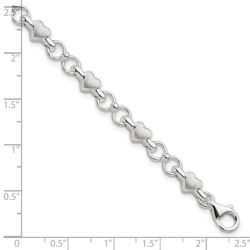 Sterling Silver Satin & Polished Heart Chain Bracelet