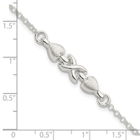 Sterling Silver Satin & Polished Double Heart Bracelet