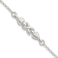 Sterling Silver Satin & Polished Double Heart Bracelet