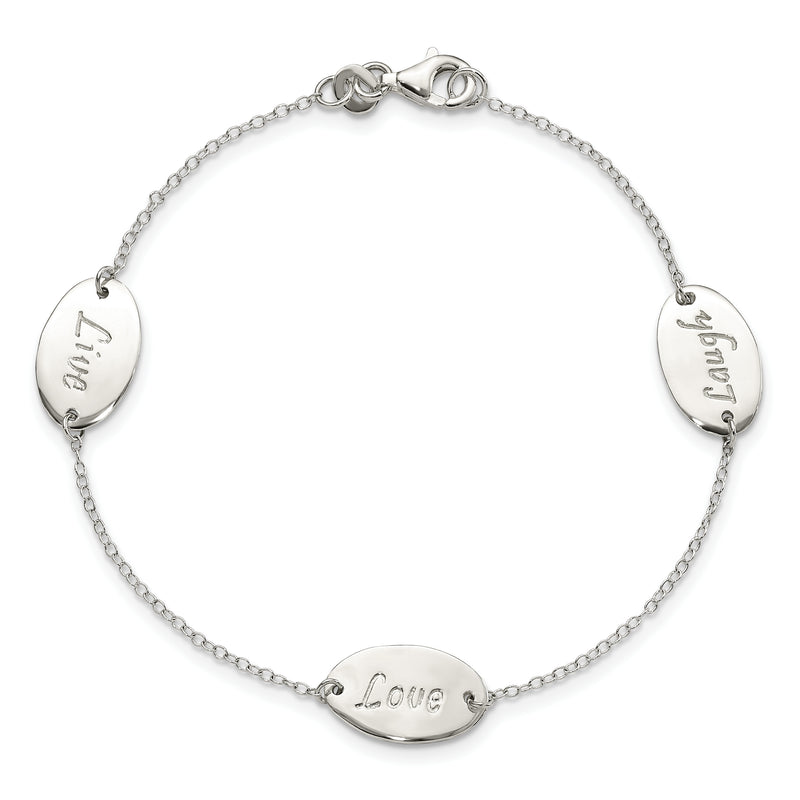 Sterling Silver Polished Live Laugh Love 7.5in Bracelet