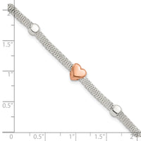 Sterling Silver Polished Rose-plated Heart Bracelet