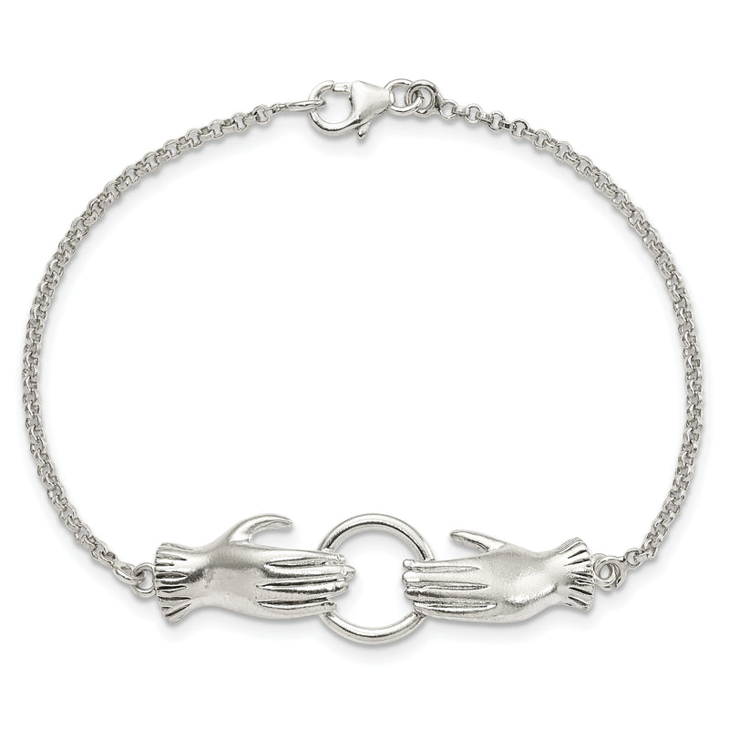 Sterling Silver Polished Hands Holding Ring Bracelet