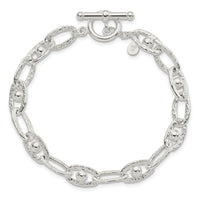 Sterling Silver Hammered Fancy Link Toggle Bracelet