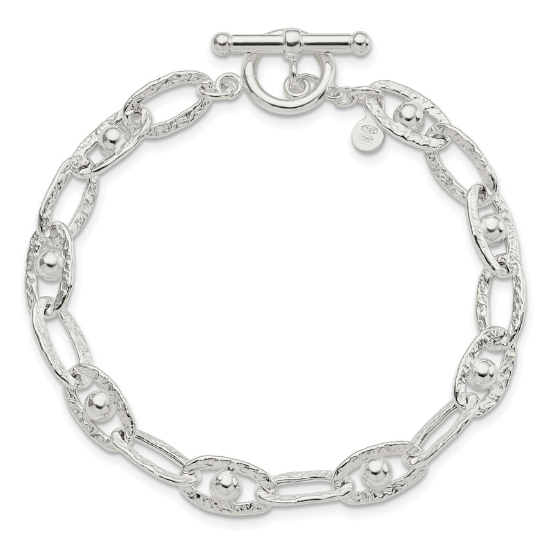 Sterling Silver Hammered Fancy Link Toggle Bracelet