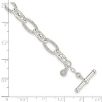 Sterling Silver Hammered Fancy Link Toggle Bracelet