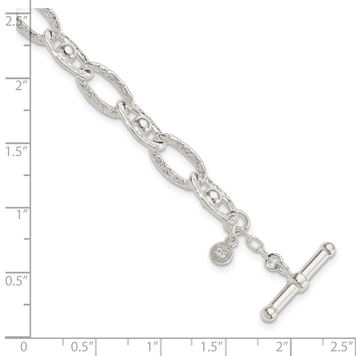 Sterling Silver Hammered Fancy Link Toggle Bracelet