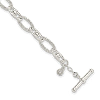 Sterling Silver Hammered Fancy Link Toggle Bracelet